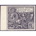 STAMPS : GREAT BRITAIN : 1929 PUC £1 unmounted mint marginal single in Westminster presentation