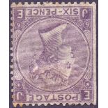 STAMPS : GREAT BRITAIN : 1867 6d Lilac plate 6 INVERTED Watermark and although slightly grubby it