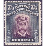 STAMPS : RHODESIA : 1913 7/6 Blackish Purple and Slate Black Die II perf 14,