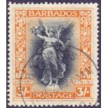 BARBADOS STAMPS : 1920 3/- Black and Dull Orange Victory,