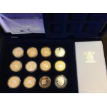 COINS : Half complete collection of Queen Mother silver proof coins in dark blue display case,