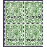 STAMPS : GREAT BRITAIN : 1912 1/2d Green over printed CANCELLED type 24,