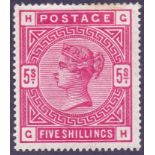 STAMPS : GREAT BRITAIN : 1883-91 5/- Crimson, fine mounted mint, small toning at top,