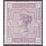 STAMPS : GREAT BRITAIN : 1883-91 2/6d Lilac, fine mounted mint with a few trimmed perfs at the top,