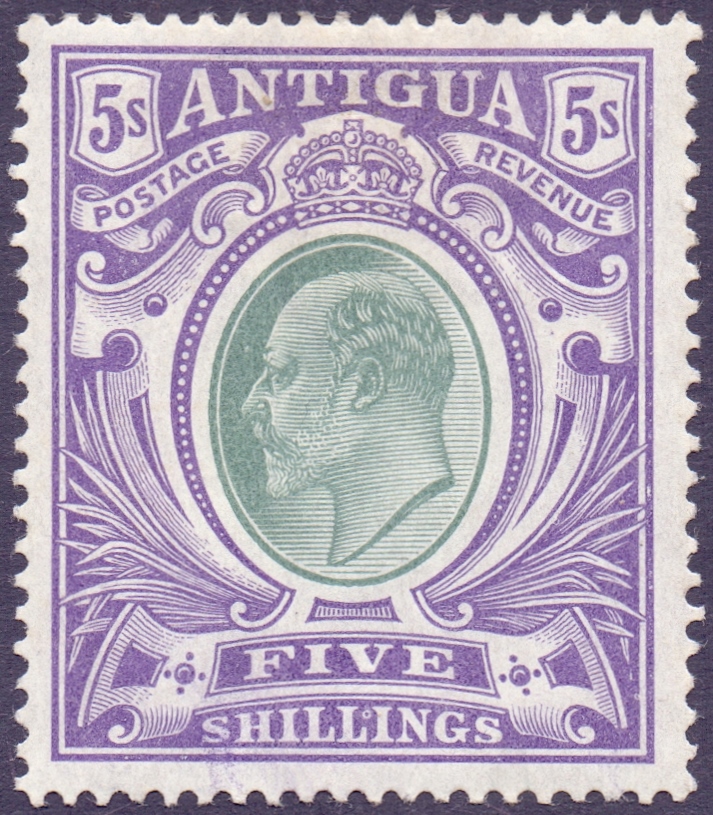 ANTIGUA STAMPS : 1907 5/- Grey-Green and Violet (chalky),