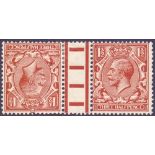 STAMPS : GREAT BRITAIN : 1924 1 1/2d Red Brown TETE BECHE mounted mint pair SG 420a N35(1)