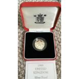 COINS : 1999 UK £1 Piedfort silver proof coin in display box