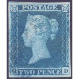 STAMPS : GREAT BRITAIN : 1841 2d Blue pl