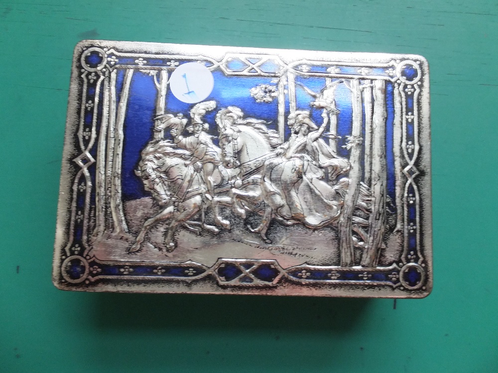 COINS : Small blue and silver tin with o