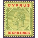 STAMPS CYPRUS : 1923 10/- Green ad Red/Pale Yellow,