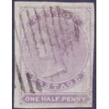 STAMPS CEYLON : 1857 1/2d dull mauve (blued paper), good used,