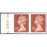 GREAT BRITAIN STAMPS : 1991 24p chestnut Machin, imperf marginal pair, SG X969a.