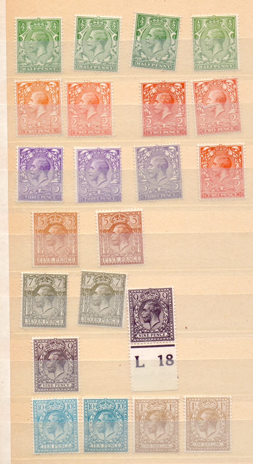 GREAT BRITAIN STAMPS : Stock page of mainly mounted mint GV Royal Cypher issues to 1/- ,