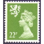 GREAT BRITAIN STAMPS : SCOTLAND, 1986 22p yellow-green U/M, type II perf 14, SG S 48Ea.