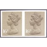 GREAT BRITAIN STAMPS: 1983 16p olive-drab Machin, U/M imperf pair, SG X949.