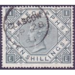 STAMPS : Great Britain QV Telegraph 10/- Grey Green, very fine used example,