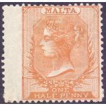 STAMPS MALTA : 1863 1/2d Orange brown, superb mounted mint, great colour,