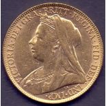 COINS : 1899 QV Gold Sovereign in fine c