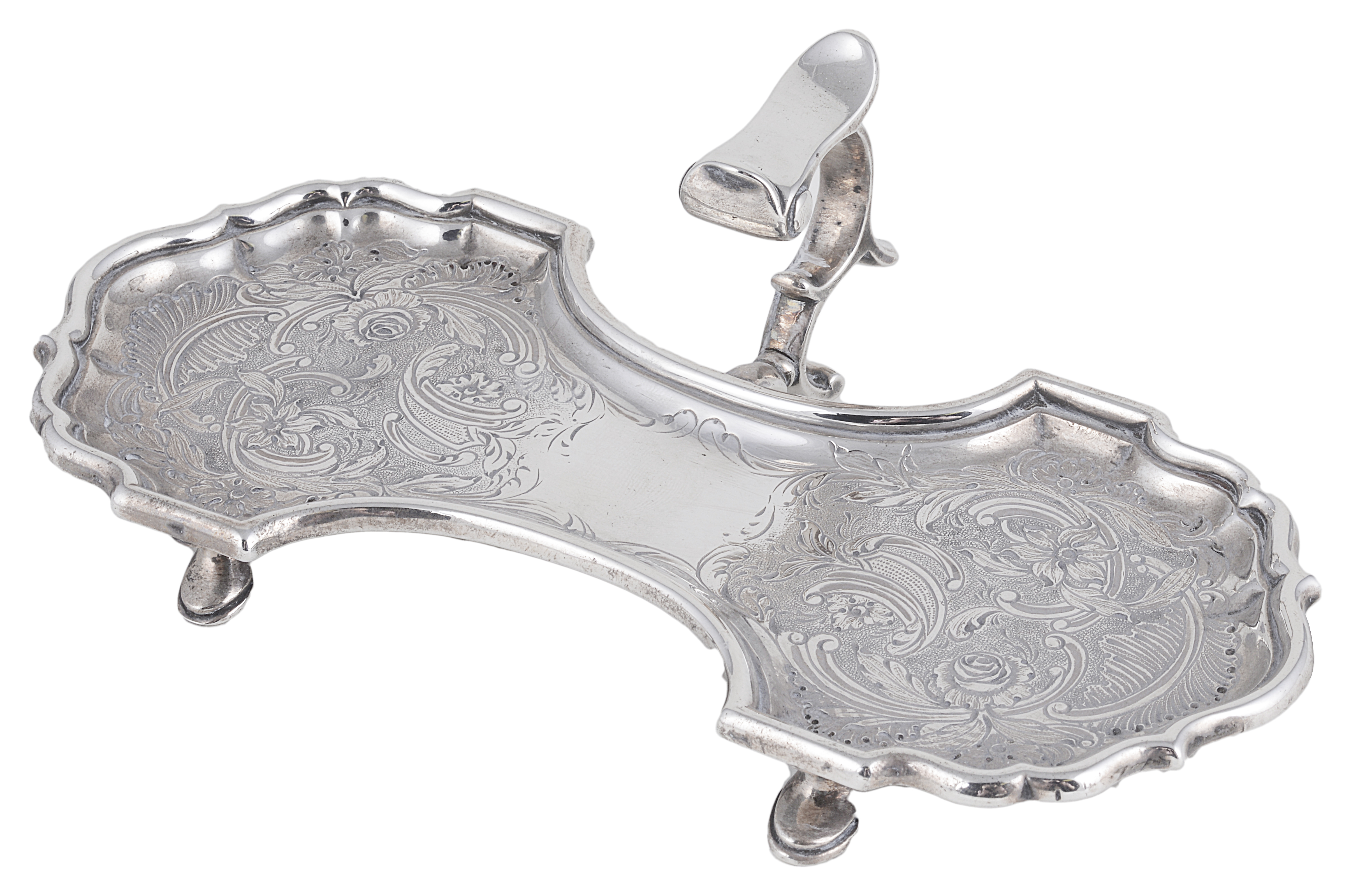 A GEORGE II SILVER SNUFFER TRAY ANN CRAIG & JOHN NEVILLE LONDON 1742 the waisted shaped oblong