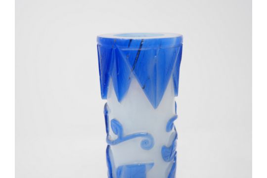 ‡A CHINESE BLUE OVERLAID WHITE GLASS BOTTLE VASE 19TH CENTURY the rounded sides rising from a - Image 3 of 6