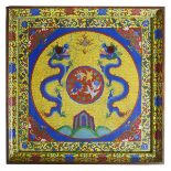 A CHINESE CLOISONNE ENAMEL TRAY, CIRCA 1900 the yellow ground worked with two confronting blue