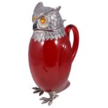 A SPANISH SILVER-MOUNTED GLASS 'OWL' CLARET JUG, PLATERIA D. GARCIA, MADRID, CIRCA 1972 the ovoid