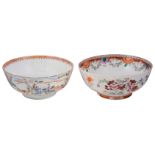 TWO CHINESE PORCELAIN PUNCH BOWLS, QIANLONG, LATE 18TH CENTURY one Mandarin palette painted with two