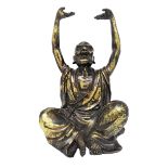 A CHINESE LACQUERED GILT BRONZE FIGURE OF THE TANSHOU (RAISED HAND) LUOHAN, PROBABLY LATE 20TH