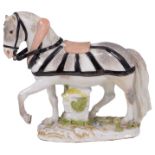 A MEISSEN FIGURE OF A HORSE IN HARNESS, THIRD QUARTER 18TH CENTURY modelled with a raised foreleg,