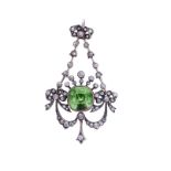 BELLE EPOCH DEMANTOID AND DIAMOND PENDANT, 1890s the cushion-shaped demantoid garnet millegrain