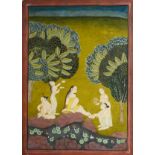 LADIES AT A POND, MEWAR, INDIA, MID-19TH CENTURY gouache with gold on card 38.5 x 27cm (image)