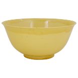 A CHINESE YELLOW GROUND PORCELAIN BOWL, KANGXI MARK AND PROBABLY OF THE PERIOD (1662-1722) the