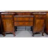 A large early 20th century mahogany sideboard in the Georgian style, with twin pedestals, beaded and