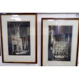 Andrew F Affleck: pair of etchings depicting a Gothic cathedral interior, signed in pencil, 25" x