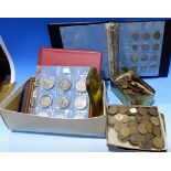 Three Victorian silver crowns; a quantity of GB coinage; a quantity of unsorted stamps