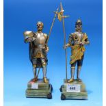 Giuseppe Vasari: a pair of silvered and gilded bronze figures in the "Hero Series Knight & Italian