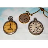 A Sekonda pocket watch in silvered case marked at the 6 o'clock USSR with relief train to back of