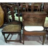 An early 18th century elm dining chair, country made in the Queen Anne style; a 19th century bidet