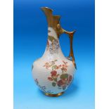A Royal Worcester ewer with basket effect body and Japanese style polychrome floral decoration