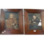 A pair of 1920's colour prints: The Connoisseur & Falstaff, in period oak frames; 2 other prints