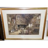 19th Century Scottish School: watercolour, interior of a crofter's cottage, unsigned, 15" x 22",
