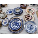 A 19th century blue and white meat plate; other blue & white/decorative plates; etc.