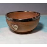 An Arts & Crafts turned sycamore bowl with silver mounts, maker C S & S, Birmingham 1919