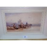 George Thompson (1860-1939): Fisher folk on a beach with horse and cart, watercolour, signed, 6½"