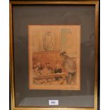 Roger Oldham: signed print from the Manchester Alphabet, O is for Owl, framed; an old herbal with
