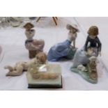 3 Nao figures, girls with pets and 2 Lladro sleeping children