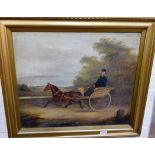 J Clark Snr: Man in black in horse drawn buggy, oil on canvas, signed, 19½" x 23½", framed; a