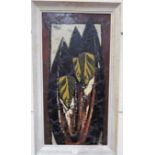 Volpi: oil on canvas, still life with 3 African masks, signed, 39" x 20", in contemporary frame,