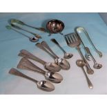 A set of 11 hallmarked silver teaspoons, Sheffield, 4.9 oz.; a small selection of similar silver