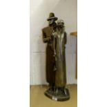 Austin Proding: silvered and bronzed elongated plaster group of a man and woman in the Art Deco